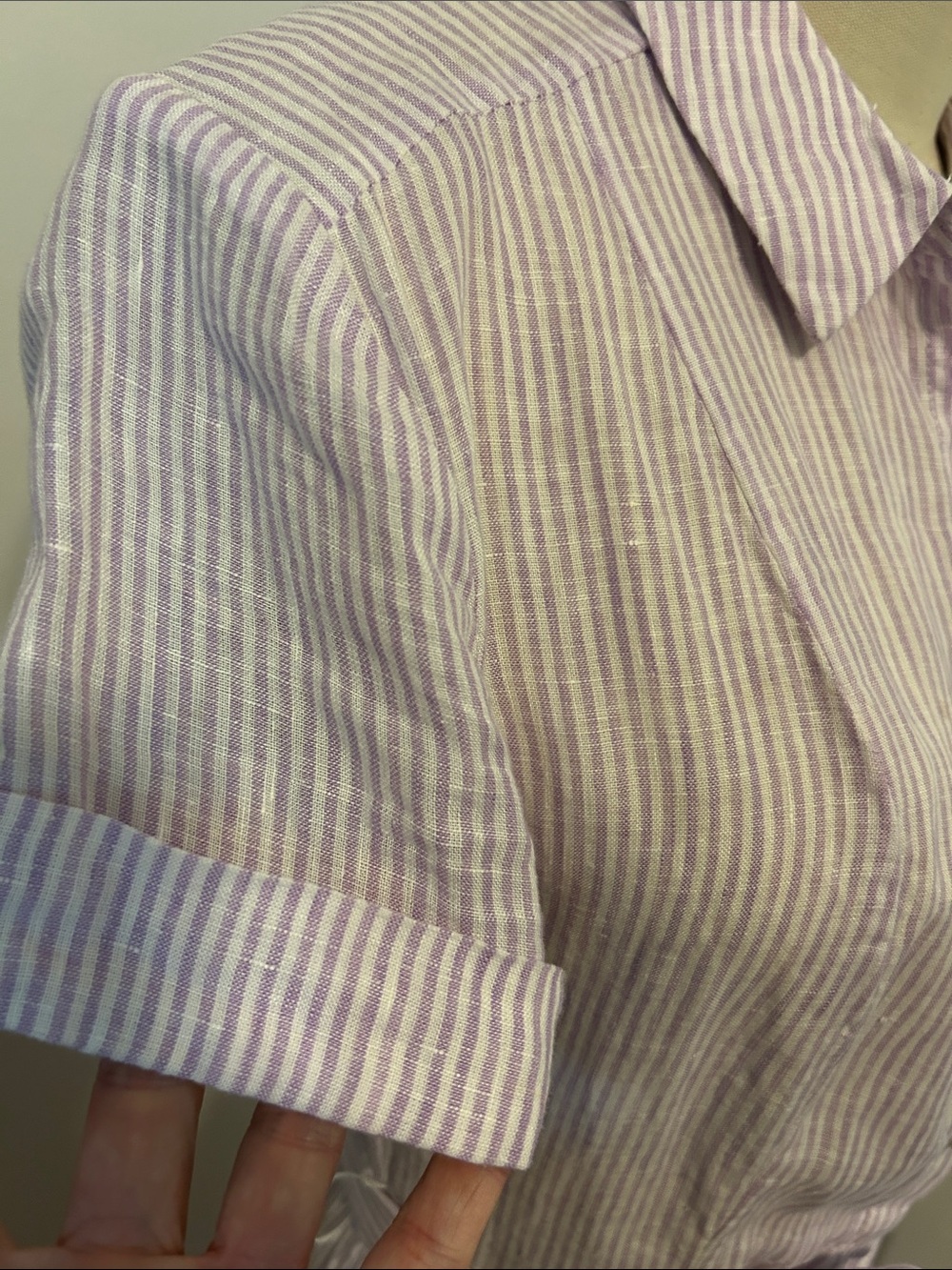 Hill House Lavender-Striped Tie-Waist Linen Shirt Dress - Picture 2 of 9